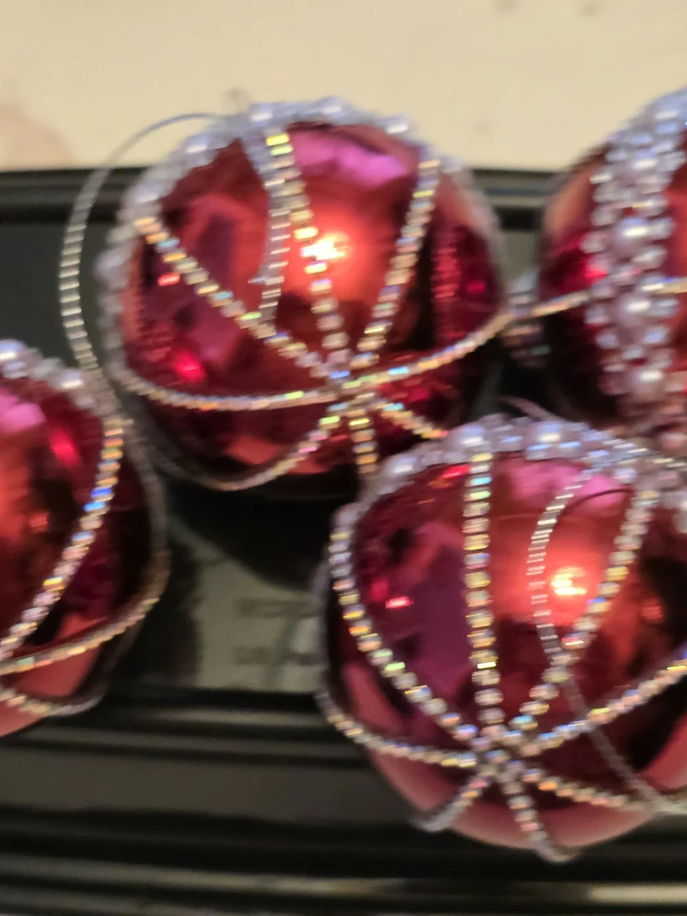 Red Beaded Holiday Ornament Set - Decorative Christmas New 4 Piece 2.6 Inch